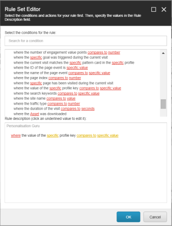 Personalisation rule set editor