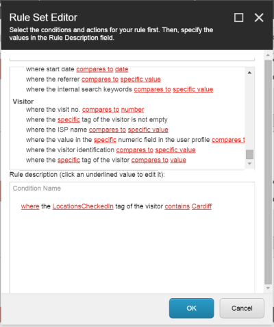 Where the specific tag of the visitor compares to value