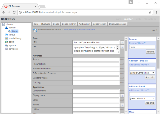 Sitecore admin dbbrowser